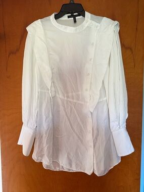 BCBGMAXAZRIA White Ruffled Button-Front Women's Blouse